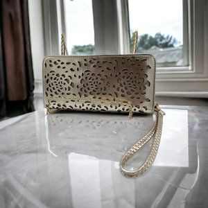 Vieta Gold Zip Around Faux Leather Metallic Laser Cut Wallet